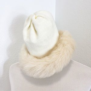 Everitt Beanie With Faux Fur Winter Hat Cream USA Made Vintage 1970’s